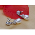 8mm AAA Grade Wholesale Drop Argent sterling Real Fresh Water Boucles d&#39;oreille en perles d&#39;eau douce cultivées